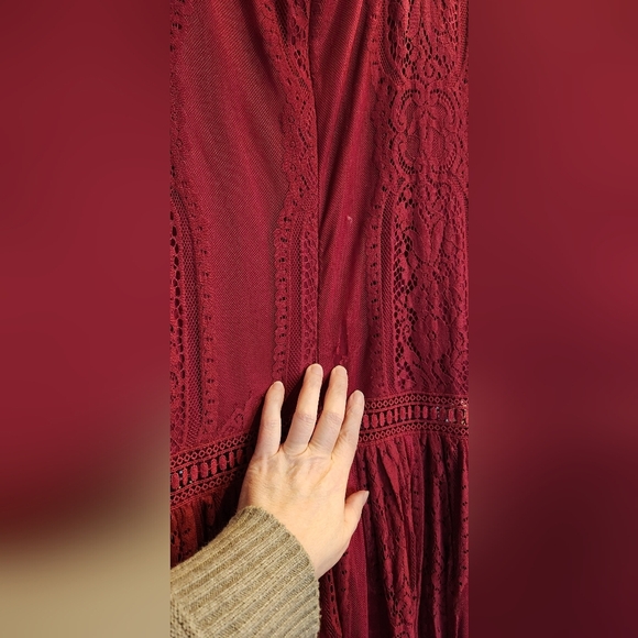 Dokotoo Women's Red V Neck Lace Dress Long Party Wedding Dresses Short Sleeve xl - Picture 8 of 9